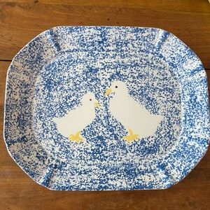 Vintage Blue Stipple Sponge Painted Platter